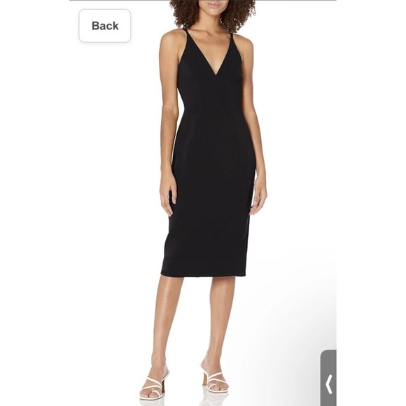 Dress The Population Lyla Crepe Chic Deep VNeckline Sheath Midi Dress Size Large - Picture 1 of 12